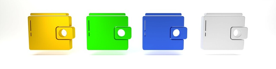 Colorful Wallet icon isolated on white background. Purse icon. Cash savings symbol. Minimalism concept. 3D render illustration