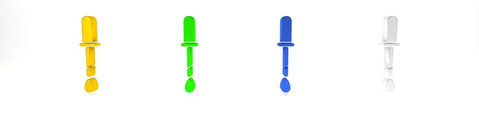 Colorful Pipette icon isolated on white background. Element of medical, chemistry lab equipment. Pipette with drop. Medicine symbol. Minimalism concept. 3D render illustration