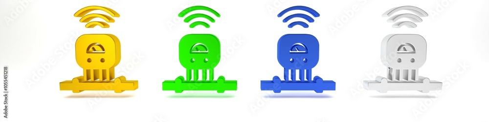 Poster colorful smart sensor system icon isolated on white background. internet of things concept with wire