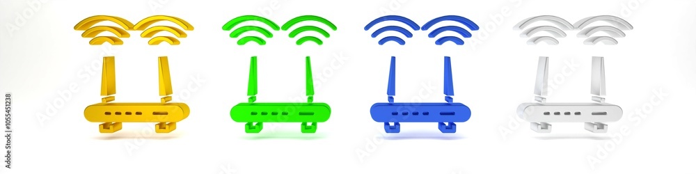 Aufkleber colorful router and wi-fi signal icon isolated on white background. wireless ethernet modem router. 