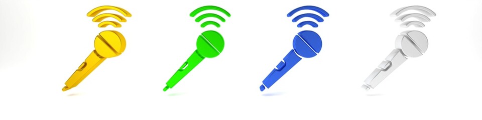Colorful Wireless microphone icon isolated on white background. On air radio mic microphone. Speaker sign. Minimalism concept. 3D render illustration