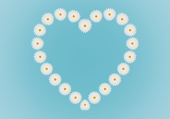 Corazón de margaritas sobre fondo degradado azul