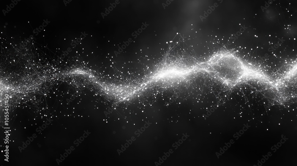 Poster abstract white glowing network of lines and points on black background