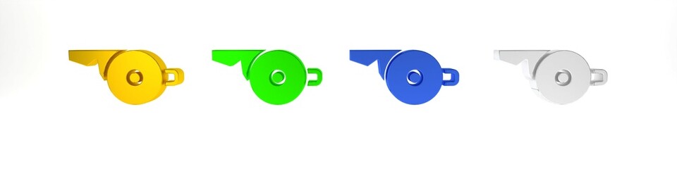 Colorful Whistle icon isolated on white background. Referee symbol. Fitness and sport sign. Minimalism concept. 3D render illustration