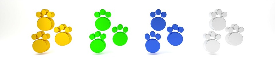 Colorful Paw print icon isolated on white background. Dog or cat paw print. Animal track. Minimalism concept. 3D render illustration