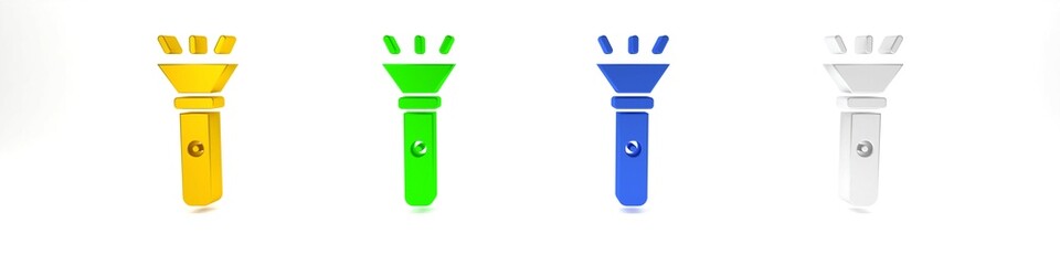 Colorful Flashlight icon isolated on white background. Minimalism concept. 3D render illustration