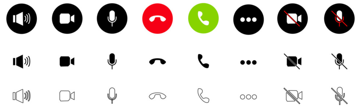 Set of Video call icon. Video conference. Video call chat screen vector buttons template for on-line video chat app, internet talk. User interface symbols for web conference or business webinar