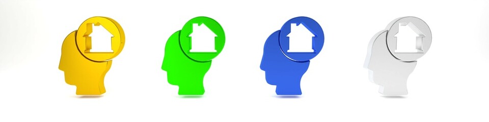 Colorful Man dreaming about buying a new house icon isolated on white background. Minimalism concept. 3D render illustration