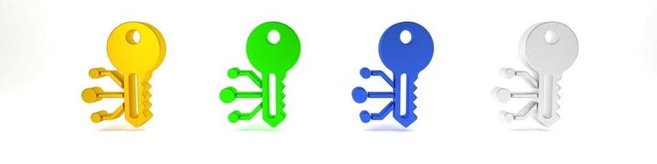 Colorful Cryptocurrency key icon isolated on white background. Concept of cyber security or private key, digital key with technology interface. Minimalism concept. 3D render illustration