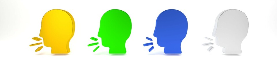 Colorful Man coughing icon isolated on white background. Viral infection, influenza, flu, cold symptom. Tuberculosis, mumps, whooping cough. Minimalism concept. 3D render illustration.