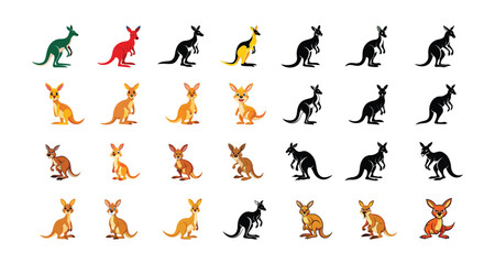 Cute cartoon Kangaroo, wild animal baby kangaroo. Nature safari little kangaroo vector illustration isolated on white background. Silhouette Kangaroo.