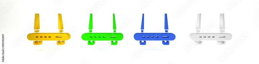 Aufkleber colorful router and wi-fi signal icon isolated on white background. wireless ethernet modem router. 