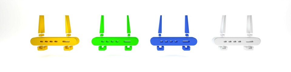 Colorful Router and wi-fi signal icon isolated on white background. Wireless ethernet modem router. Computer technology internet. Minimalism concept. 3D render illustration