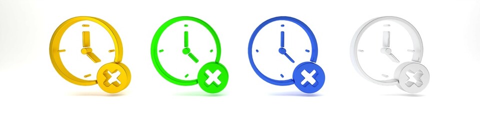 Colorful Clock delete icon isolated on white background. Time symbol. Minimalism concept. 3D render illustration