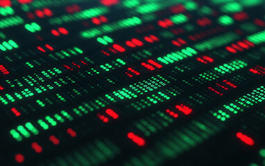 Fototapeta premium Abstract digital data streams in red and green on a black background.
