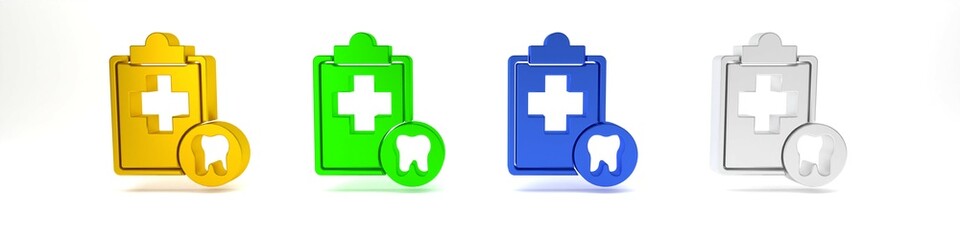 Colorful Clipboard with dental card or patient medical records icon isolated on white background. Dental insurance. Dental clinic report. Minimalism concept. 3D render illustration