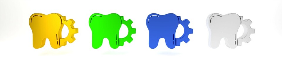 Colorful Tooth treatment procedure icon isolated on white background. Tooth repair with gear. Minimalism concept. 3D render illustration