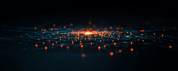 Abstract digital sphere with glowing elements on dark background.