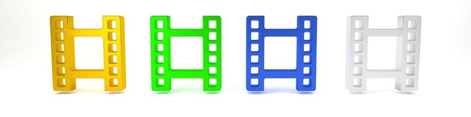 Colorful Play Video icon isolated on white background. Film strip sign. Minimalism concept. 3D render illustration