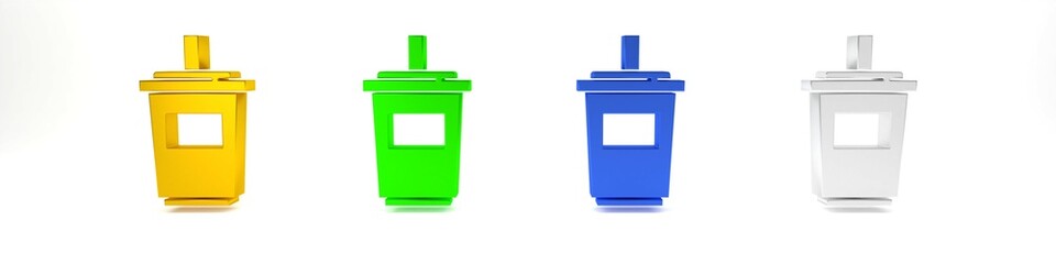 Colorful Paper glass with drinking straw and water icon isolated on white background. Soda drink glass. Fresh cold beverage symbol. Minimalism concept. 3D render illustration