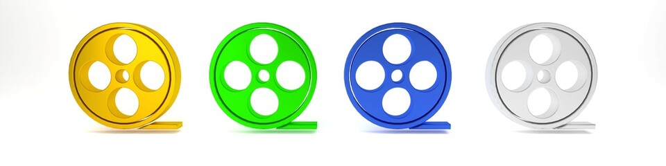 Colorful Film reel icon isolated on white background. Minimalism concept. 3D render illustration