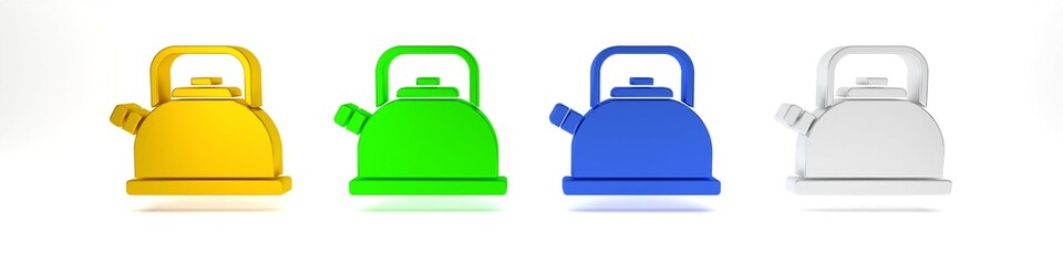 Colorful Kettle with handle icon isolated on white background. Teapot icon. Minimalism concept. 3D render illustration
