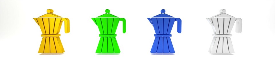 Colorful Coffee maker moca pot icon isolated on white background. Minimalism concept. 3D render illustration