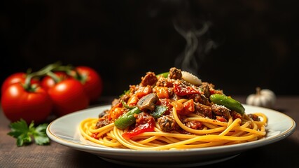 Fototapeta premium Fresh Ingredients for Homemade Spaghetti and Tomato Sauce