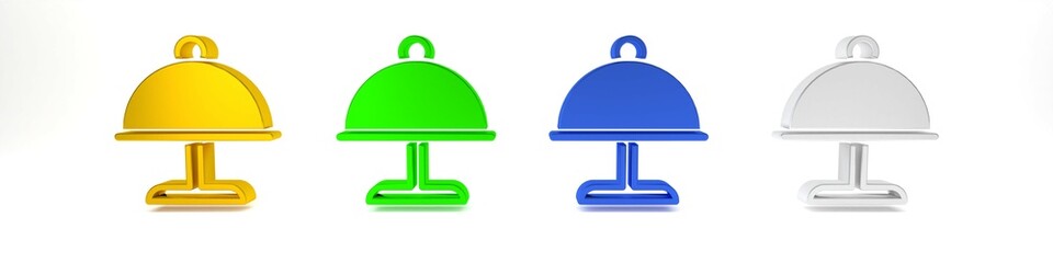 Colorful Covered with a tray of food icon isolated on white background. Tray and lid. Restaurant cloche with lid. Kitchenware symbol. Minimalism concept. 3D render illustration