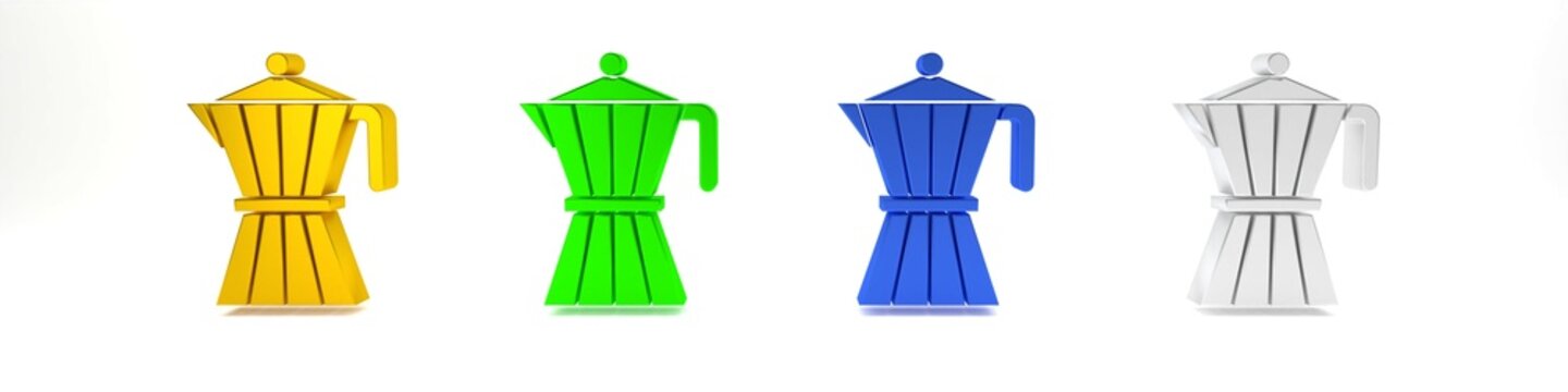 Colorful Coffee maker moca pot icon isolated on white background. Minimalism concept. 3D render illustration