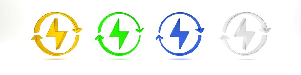 Colorful Lightning bolt icon isolated on white background. Flash sign. Charge flash icon. Thunder bolt. Lighting strike. Minimalism concept. 3D render illustration
