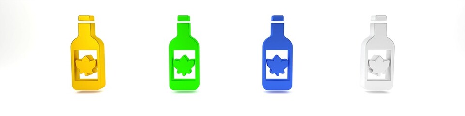 Colorful Beer bottle icon isolated on white background. Minimalism concept. 3D render illustration