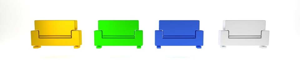 Colorful Sofa icon isolated on white background. Minimalism concept. 3D render illustration