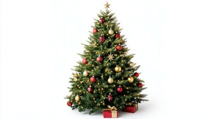 decorated Christmas tree isolated on a white background 