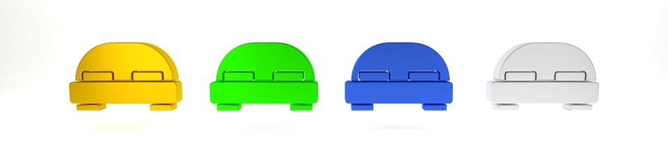 Colorful Big bed for two or one person icon isolated on white background. Minimalism concept. 3D render illustration
