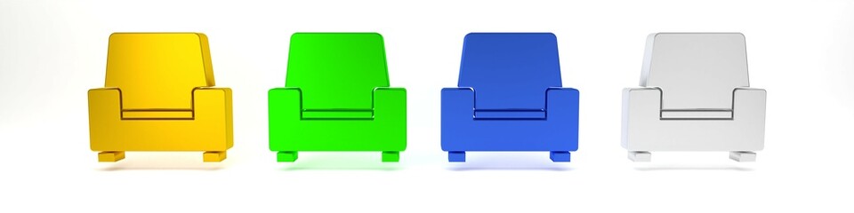Colorful Armchair icon isolated on white background. Minimalism concept. 3D render illustration
