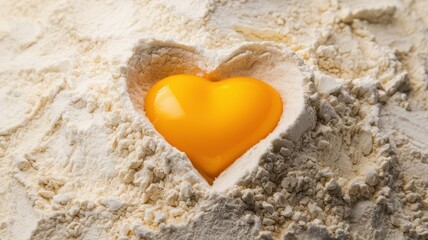 Fototapeta premium Yellow egg is in the middle of a pile of flour