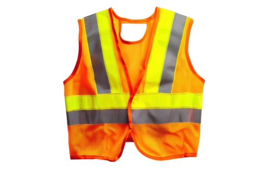 Bright safety vest laid flat, showcasing reflective stripes for improved visibility during work