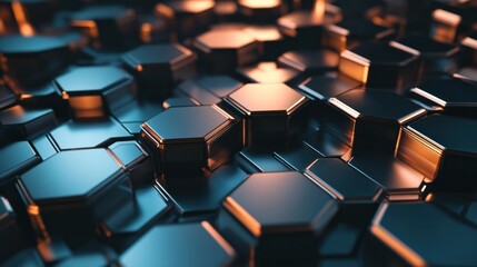 Obraz premium A conceptual 3D hexagonal background featuring a blend of metallic and glass textures,