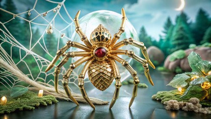 Fototapeta premium Golden Spider Jewelry: Elegant Halloween Nature-Inspired Accessory for Unique Style