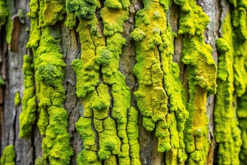 Chartreuse slimy patches covering tree bark, growth, nature