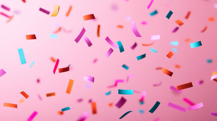 Colorful confetti scattered on a pink background for celebration and joy.