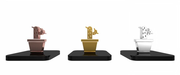 Colorful Cactus and succulent in pot icon isolated on white background. Plant growing in a pot. Potted plant sign. Minimalism concept. 3D render illustration