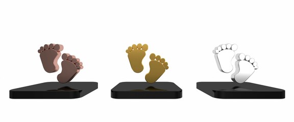 Colorful Baby footprints icon isolated on white background. Baby feet sign. Minimalism concept. 3D render illustration