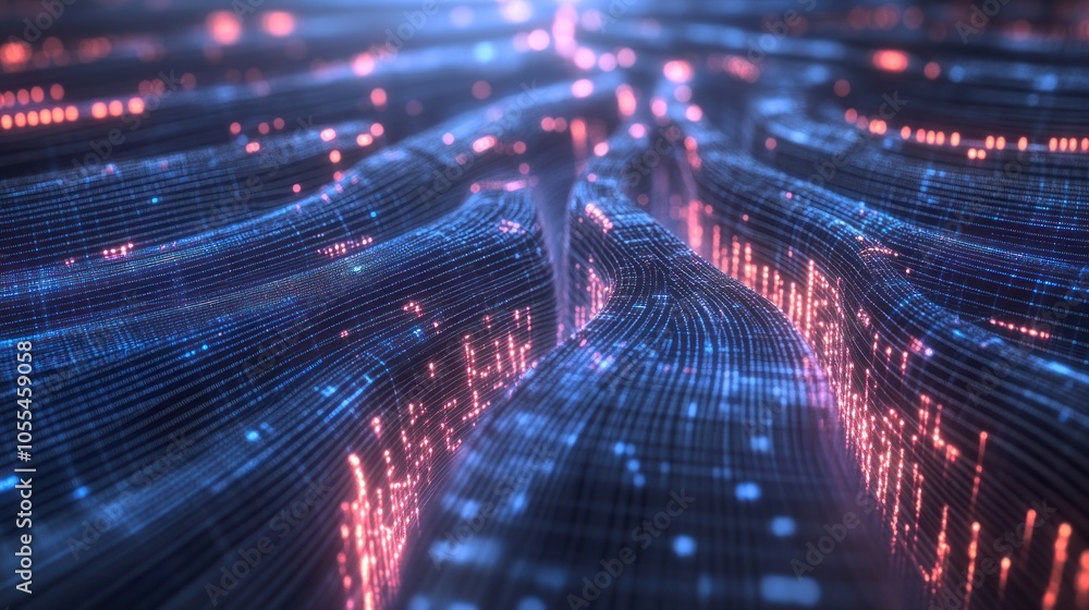 Poster a high-tech illustration of a neural network powered by artificial intelligence. streams of data and