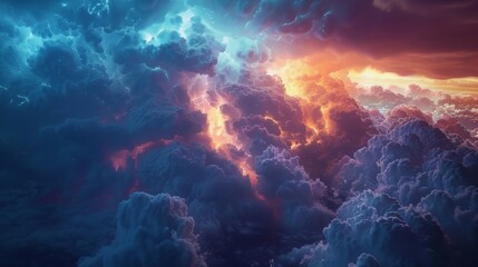 Fototapeta premium Dramatic Sky with Lightning and Clouds Epic Nature Background