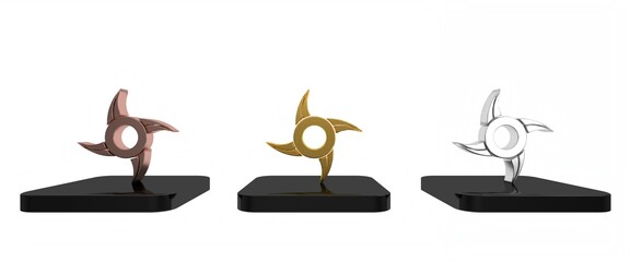 Colorful Japanese ninja shuriken icon isolated on white background. Minimalism concept. 3D render illustration