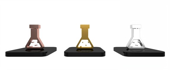 Colorful Test tube and flask chemical laboratory test icon isolated on white background. Laboratory glassware sign. Minimalism concept. 3D render illustration