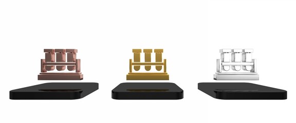 Colorful Test tube and flask chemical laboratory test icon isolated on white background. Laboratory glassware sign. Minimalism concept. 3D render illustration