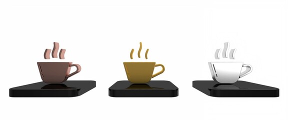 Obraz premium Colorful Coffee cup icon isolated on white background. Tea cup. Hot drink coffee. Minimalism concept. 3D render illustration